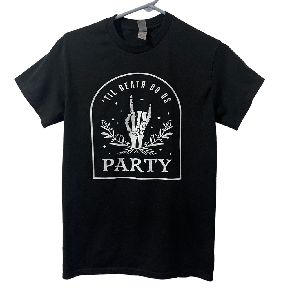 Gildan Shirt Men Small Black Death Skeleton Hand Party Lightweight Casual‎ Tee